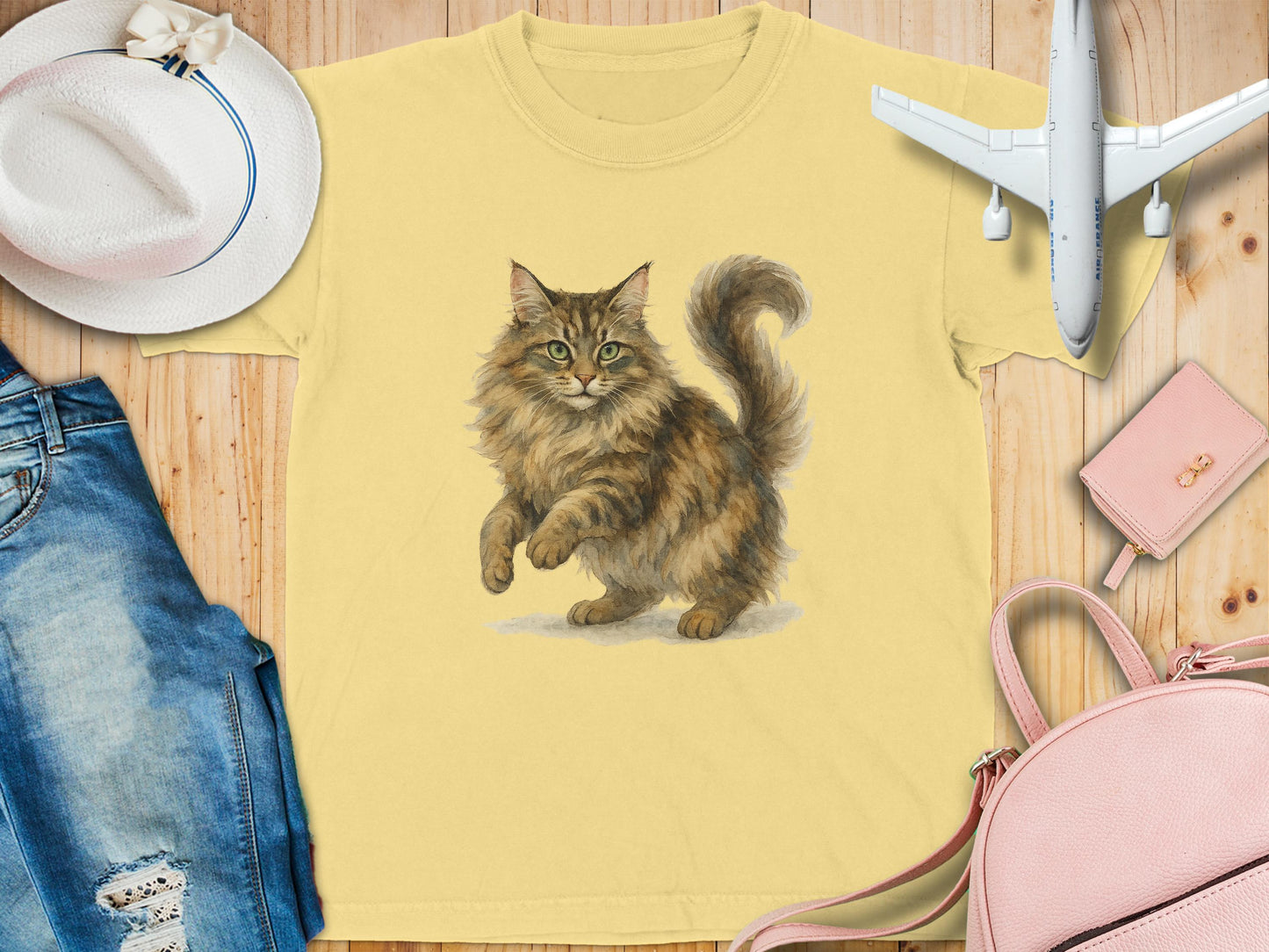 Fluffy Cat Painting Design Beige T-shirt product