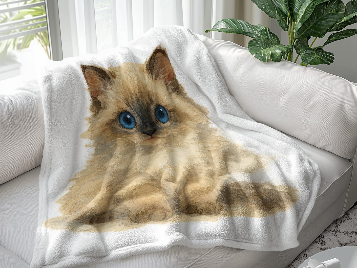 Adorable Big Blue Eyed Cat Print Blanket product type