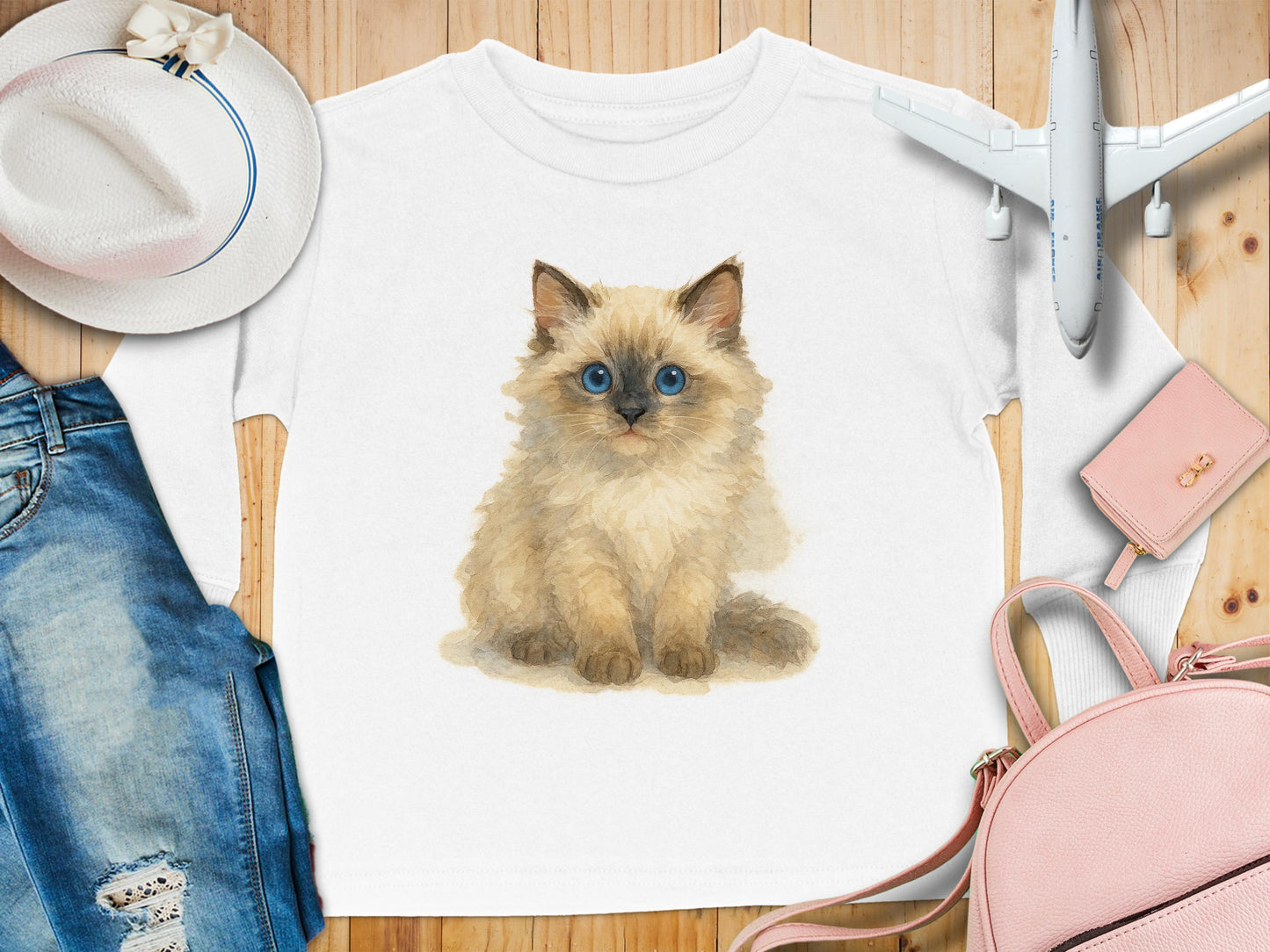 Cute Fluffy Kitten Painting on Casual White Shirt product