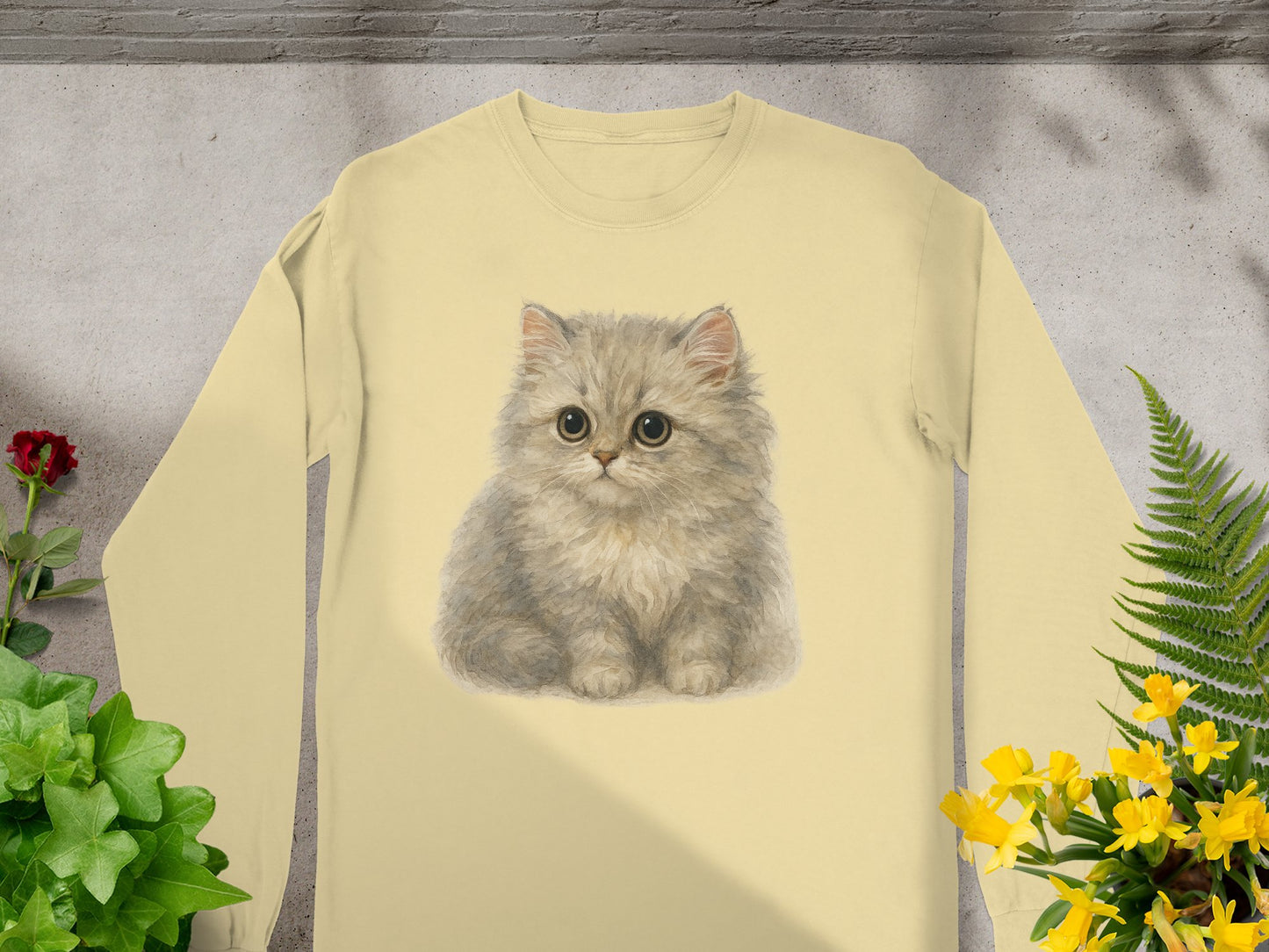 Adorable Fluffy Kitten Print Long Sleeve Shirt product