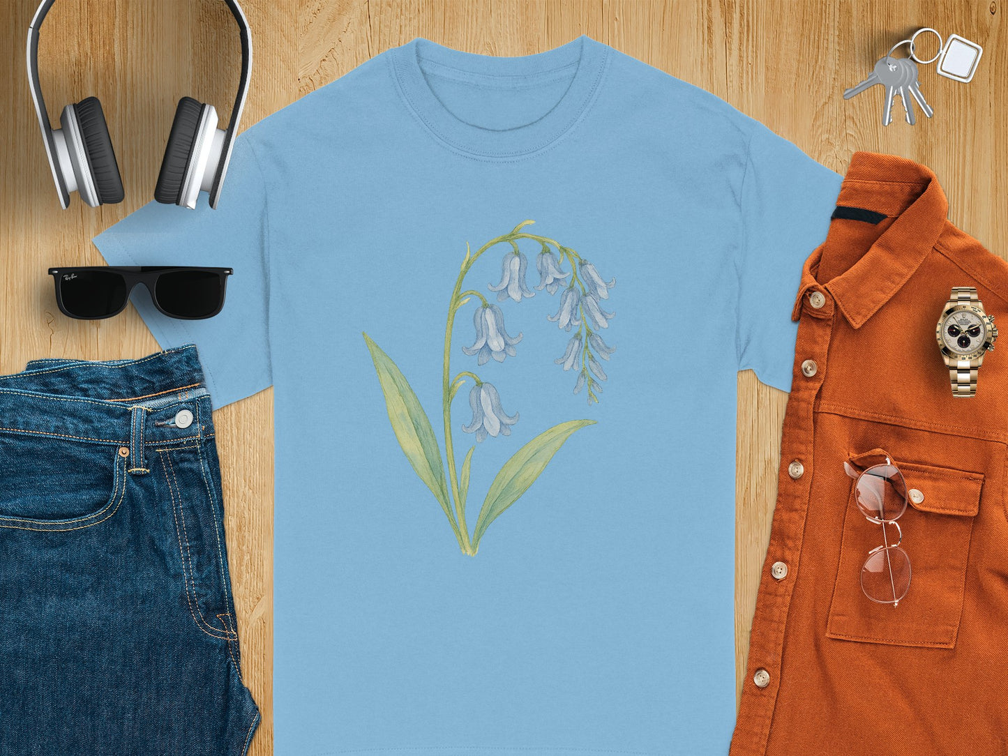 Beautiful Pastel Blue Lily Print T-shirt Casual Wear product