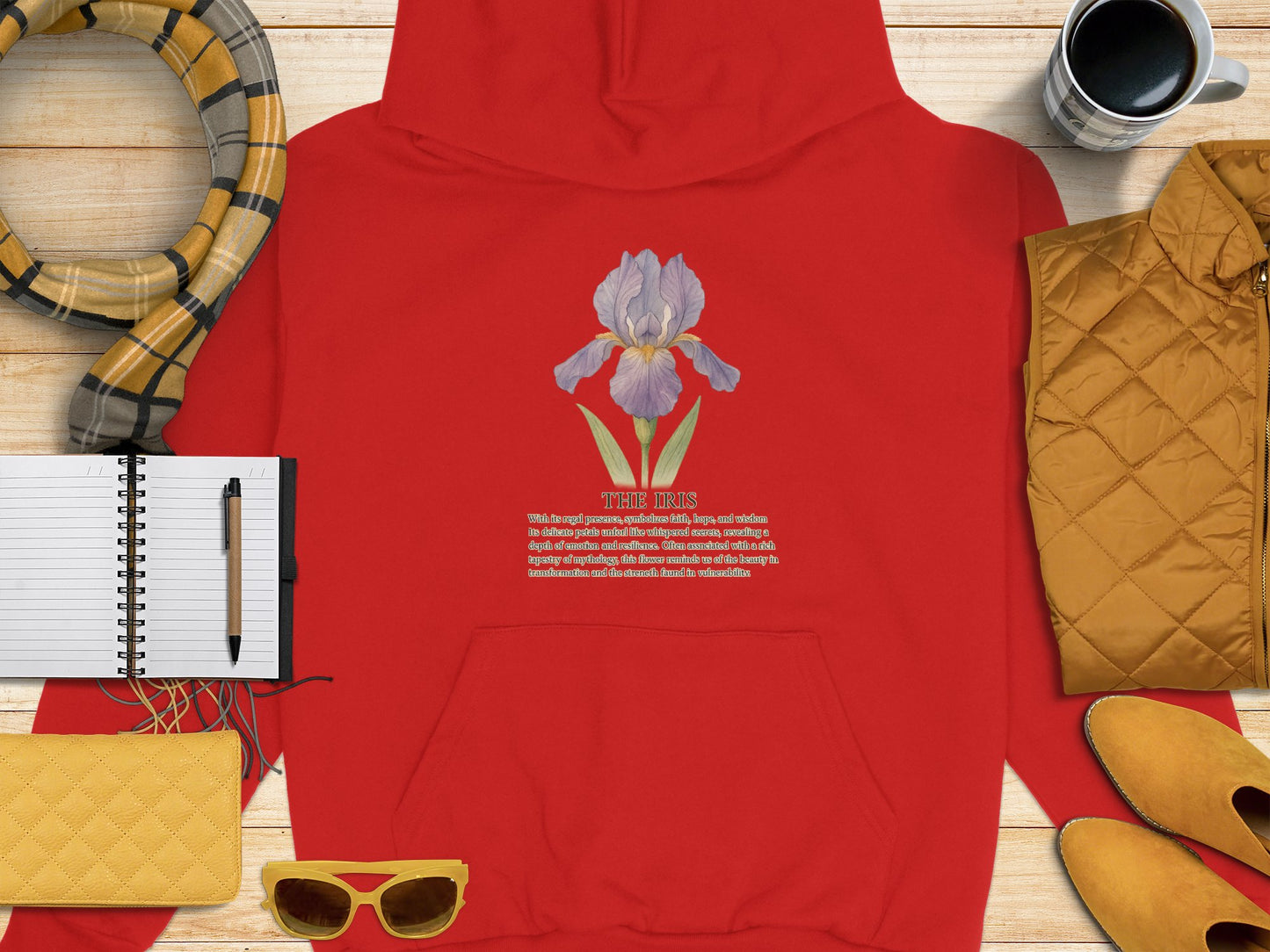 Red Hoodie with Iris Flower Design Fashionable product