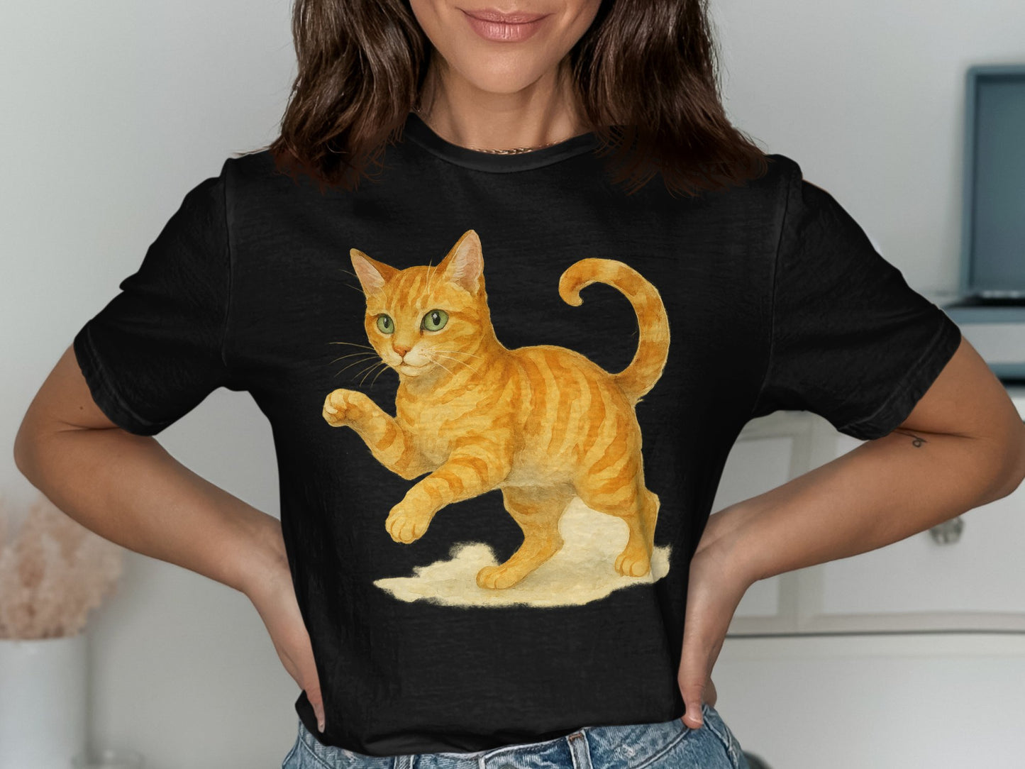 Cute Orange Cat Graphic Tee Casual T-Shirt Product Type
