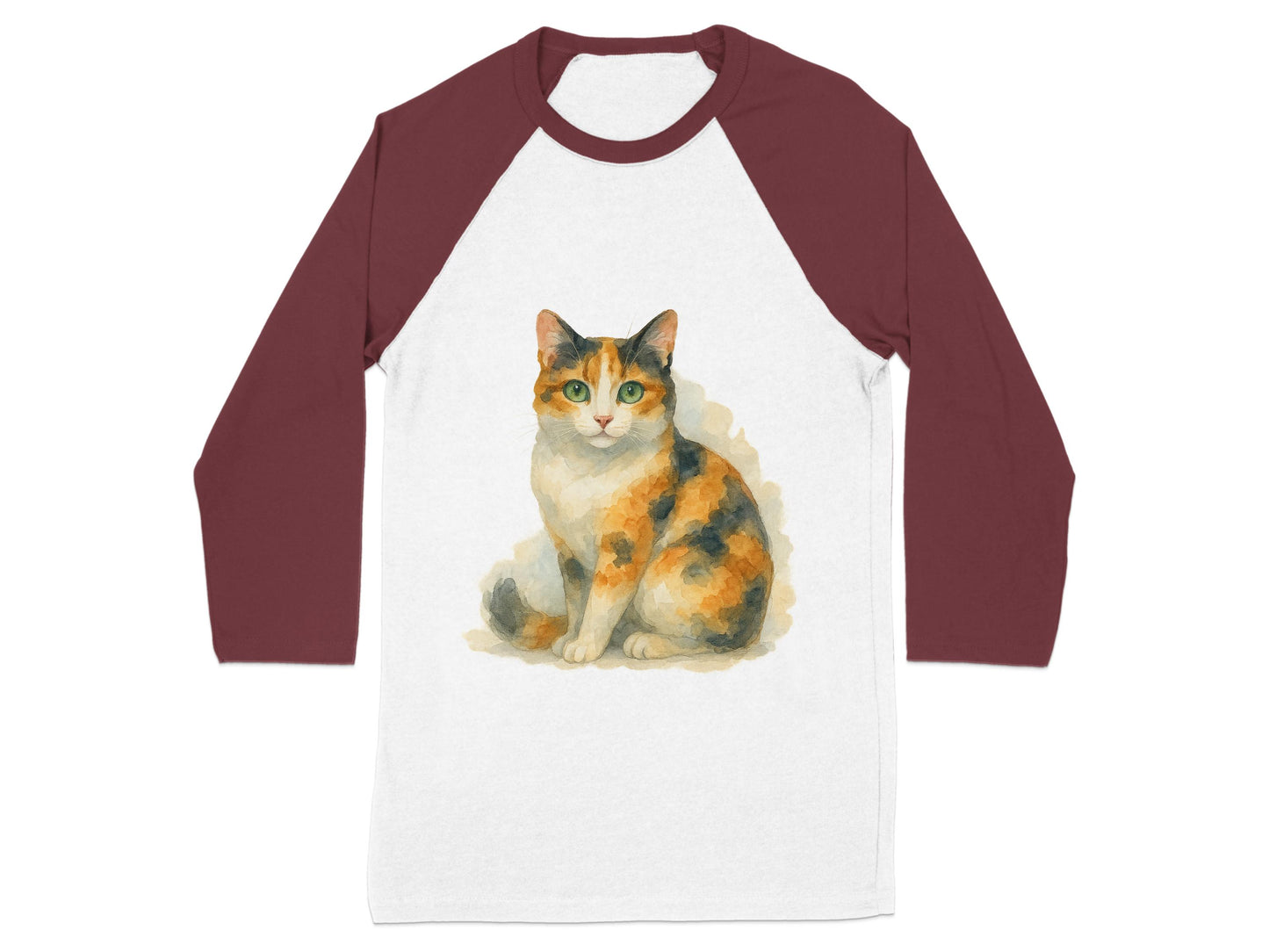 Calico Cat Art on Maroon White Baseball Shirt product type