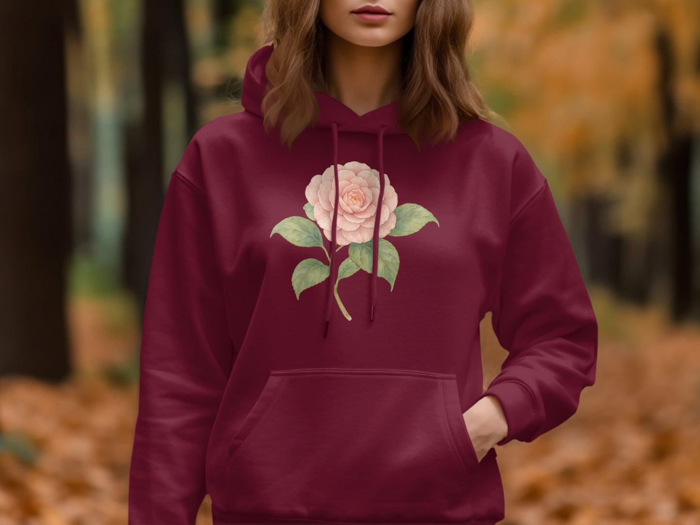 Elegant Burgundy Hoodie with Beautiful Flower product type