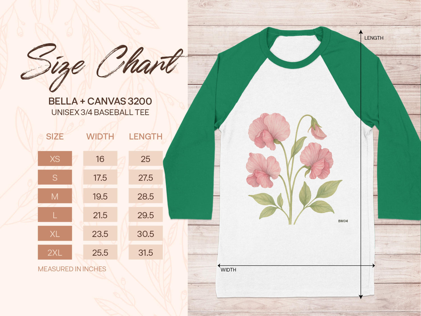 Floral Design on Green Raglan Sleeve Baseball Tee product type