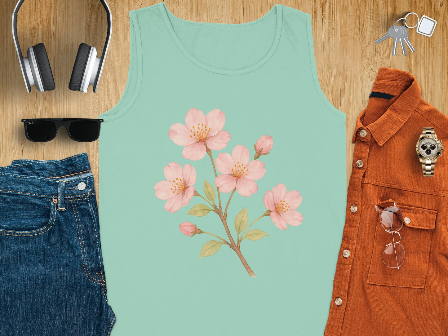 Cherry Blossom Tank Top Floral Sleeveless Shirt product