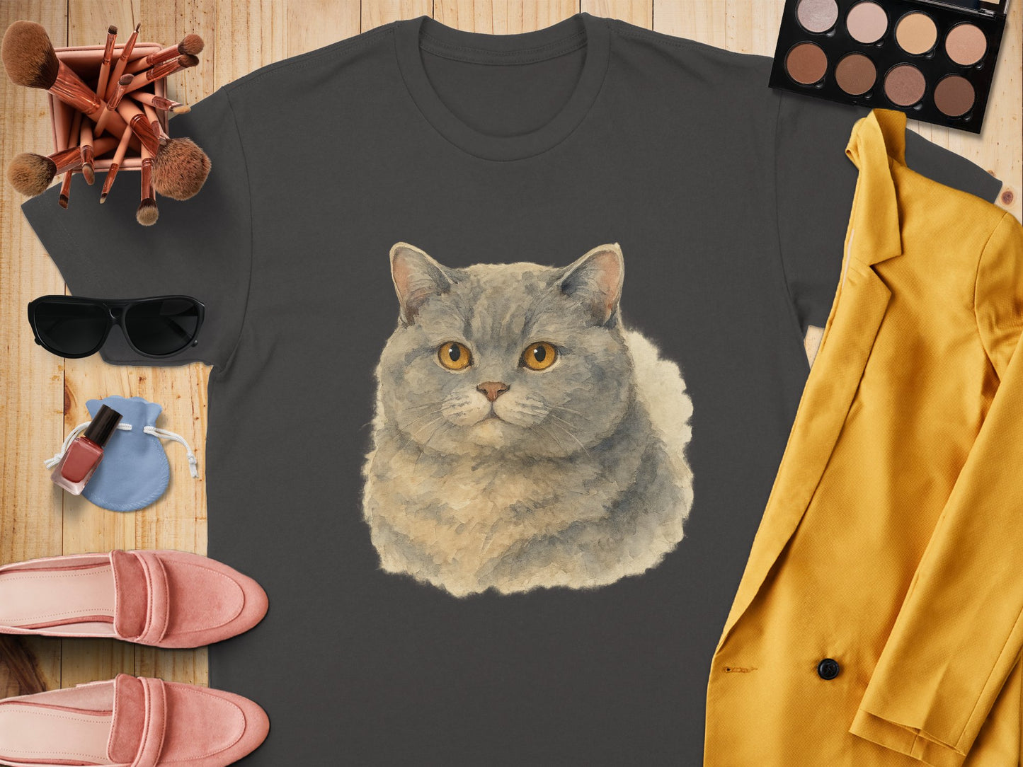Cute Grey Cat Printed Casual Fashion T-shirt product