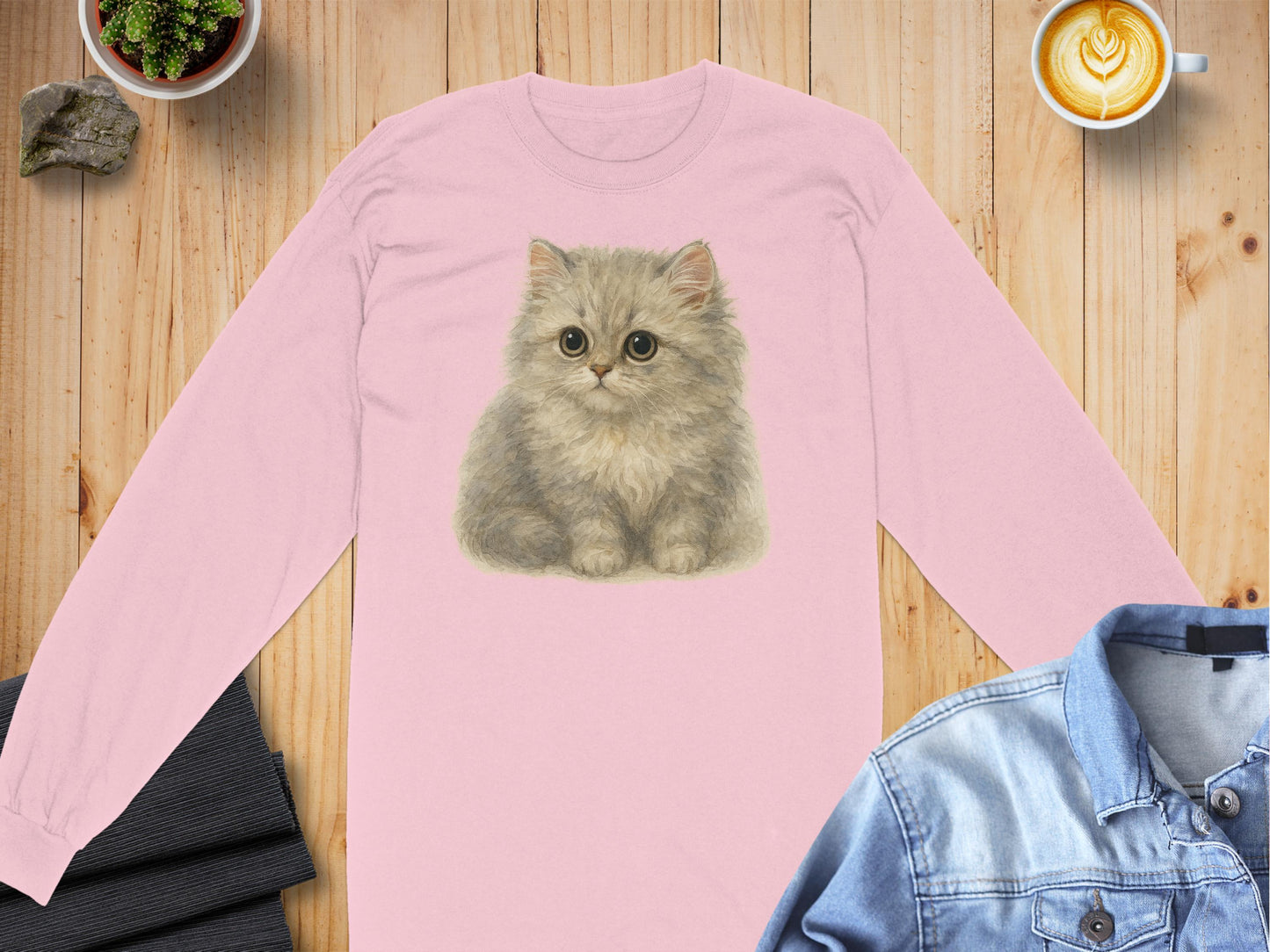 Cute Fluffy Kitten Print Long Sleeve Shirt product