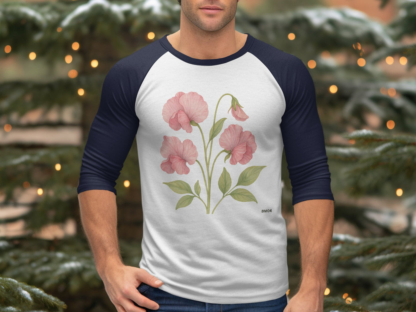 Floral Print Long Sleeve Baseball Tee Shirt Product