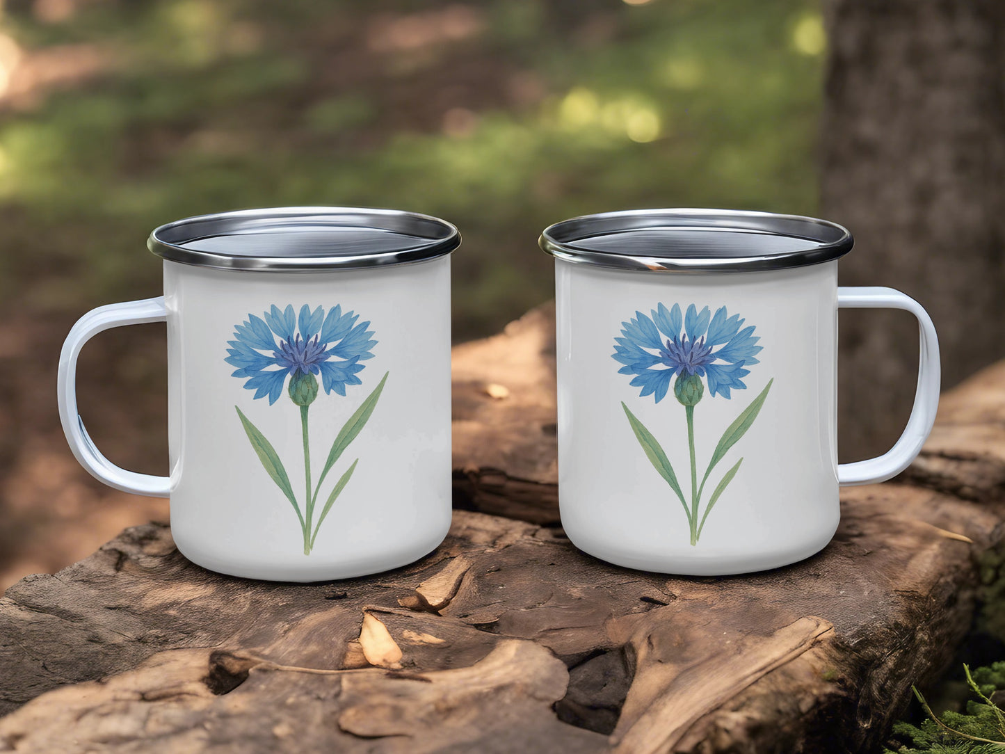 Blue Flower Design on White Enamel Mug product type