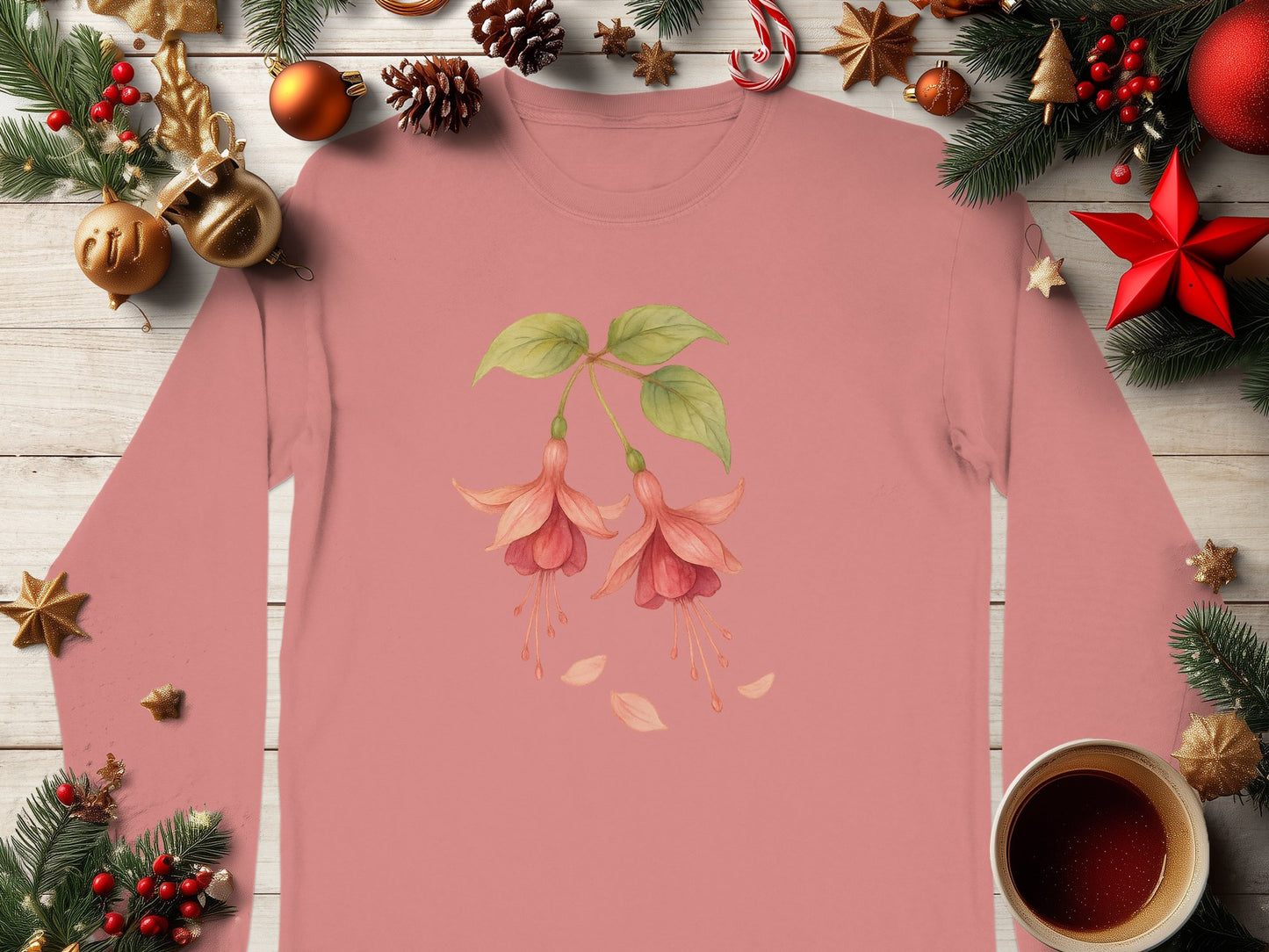 Beautiful Holiday Floral Design Long Sleeve Top product