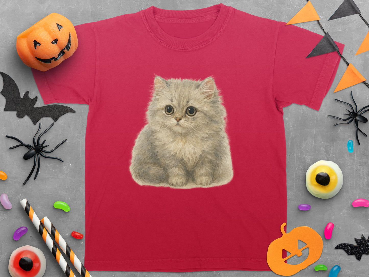 Cute Kitten and Halloween Red T-Shirt product type