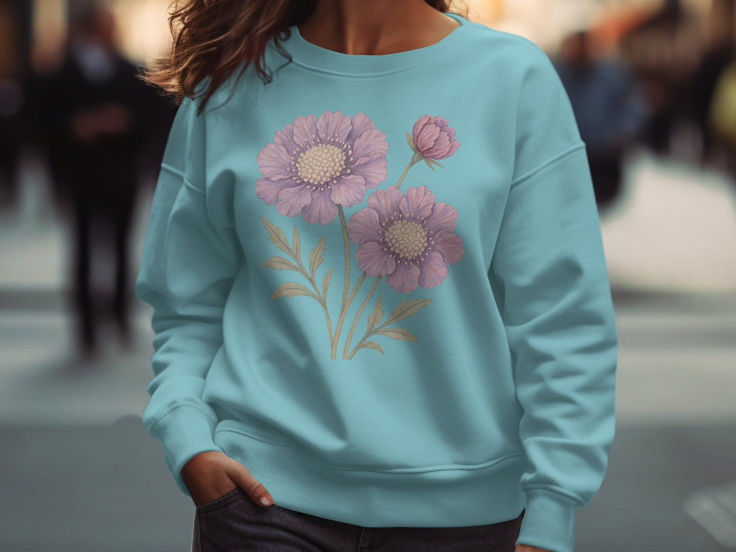 Elegant Floral Graphic Blue Sweatshirt product