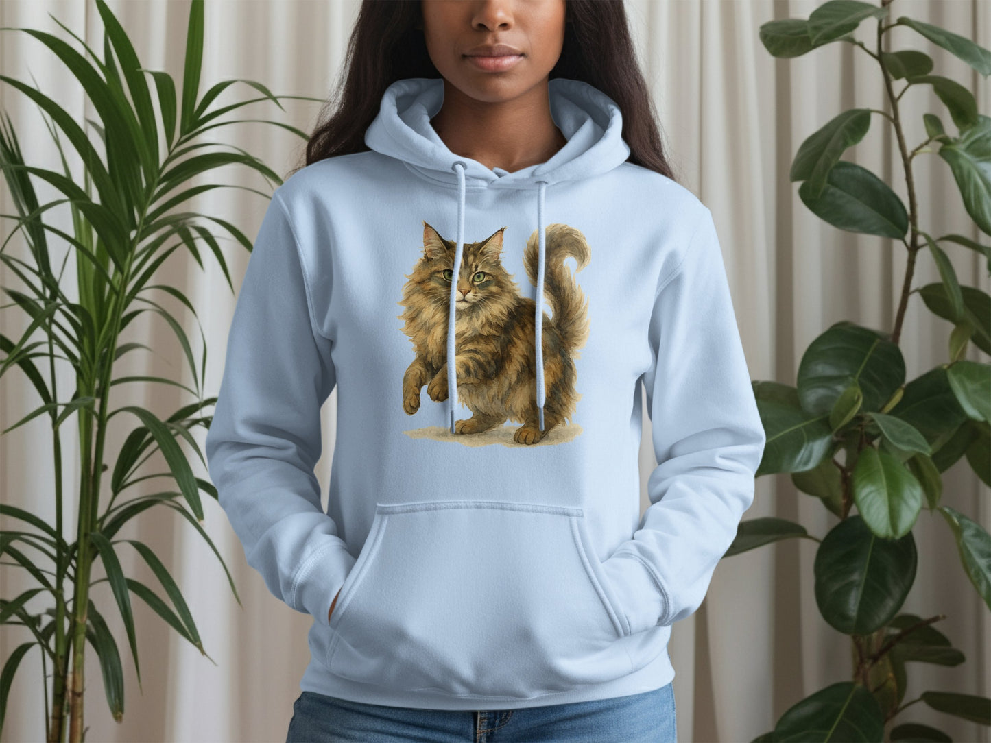 Cozy Light Blue Hoodie Featuring Cat Image product