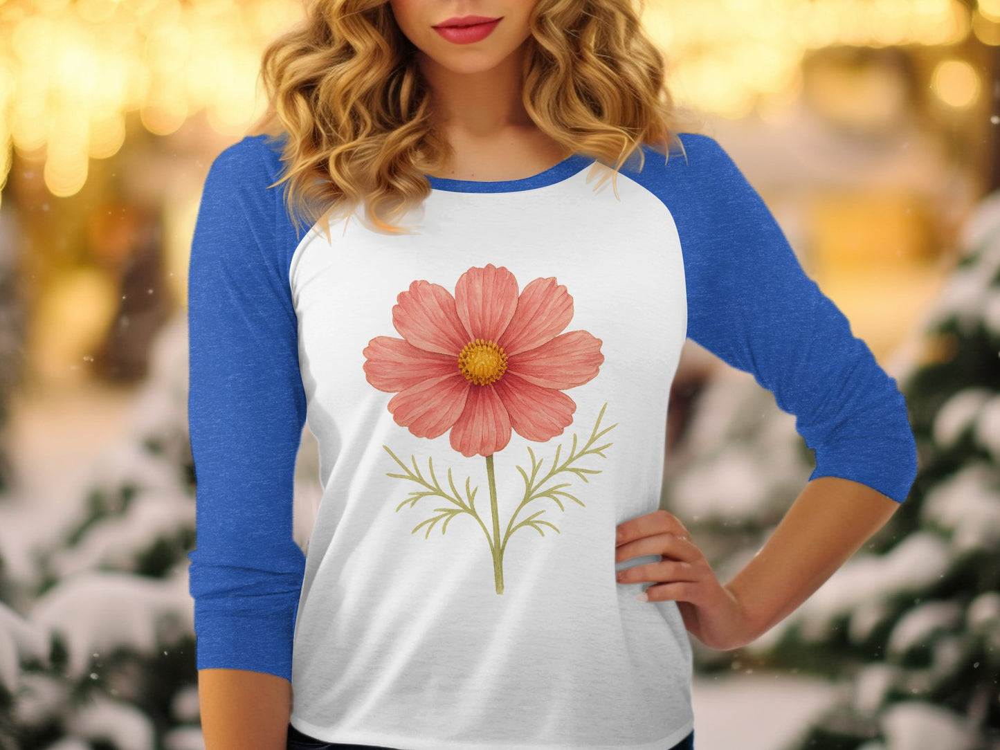 Floral Print Long Sleeve Baseball Tee Shirt product
