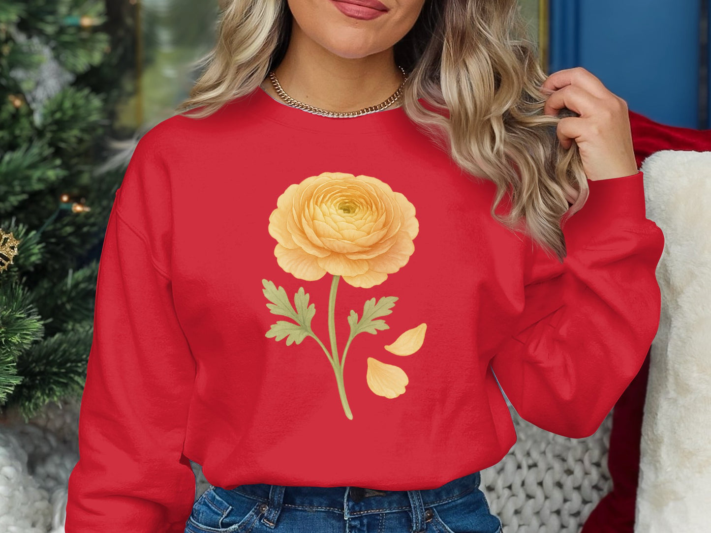 Yellow Flower Print Design Red Long Sleeve Shirt product