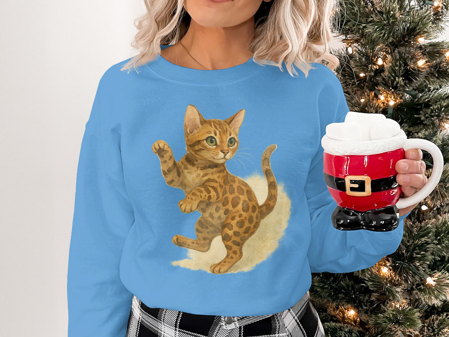 Blue Holiday Cat Graphic Long Sleeve Shirt product type