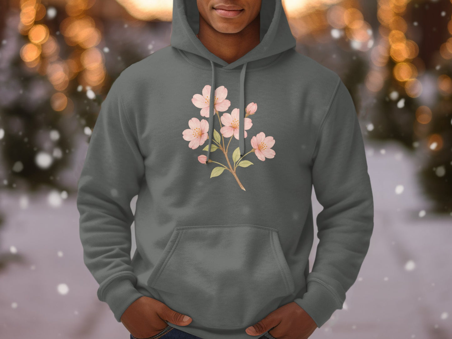 Floral Cherry Blossom Print Gray Hoodie product
