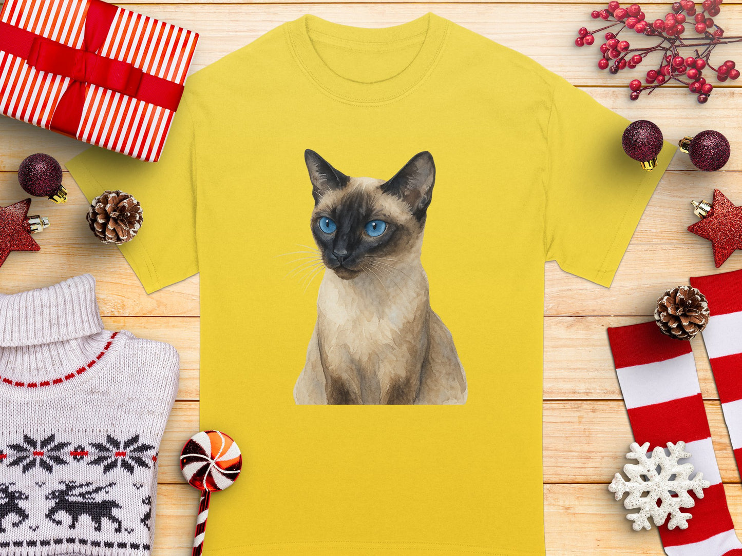 Realistic Siamese Cat Art Print Graphic T-shirt product