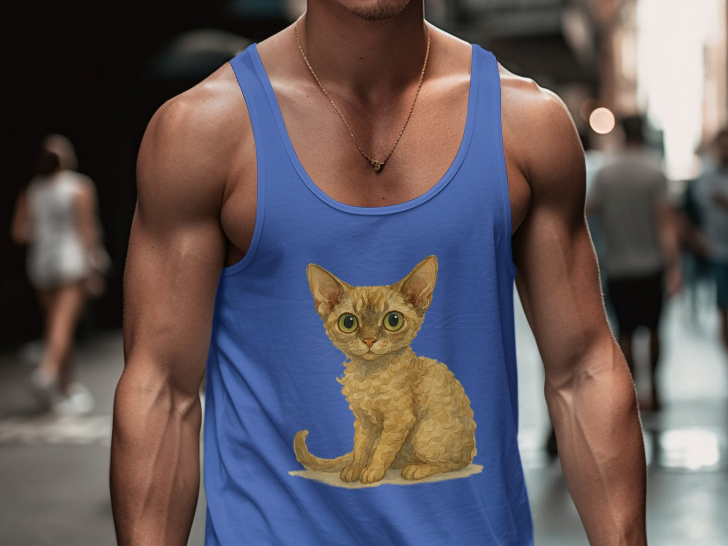 Cute Cat Print on Men's Blue Tank Top product type