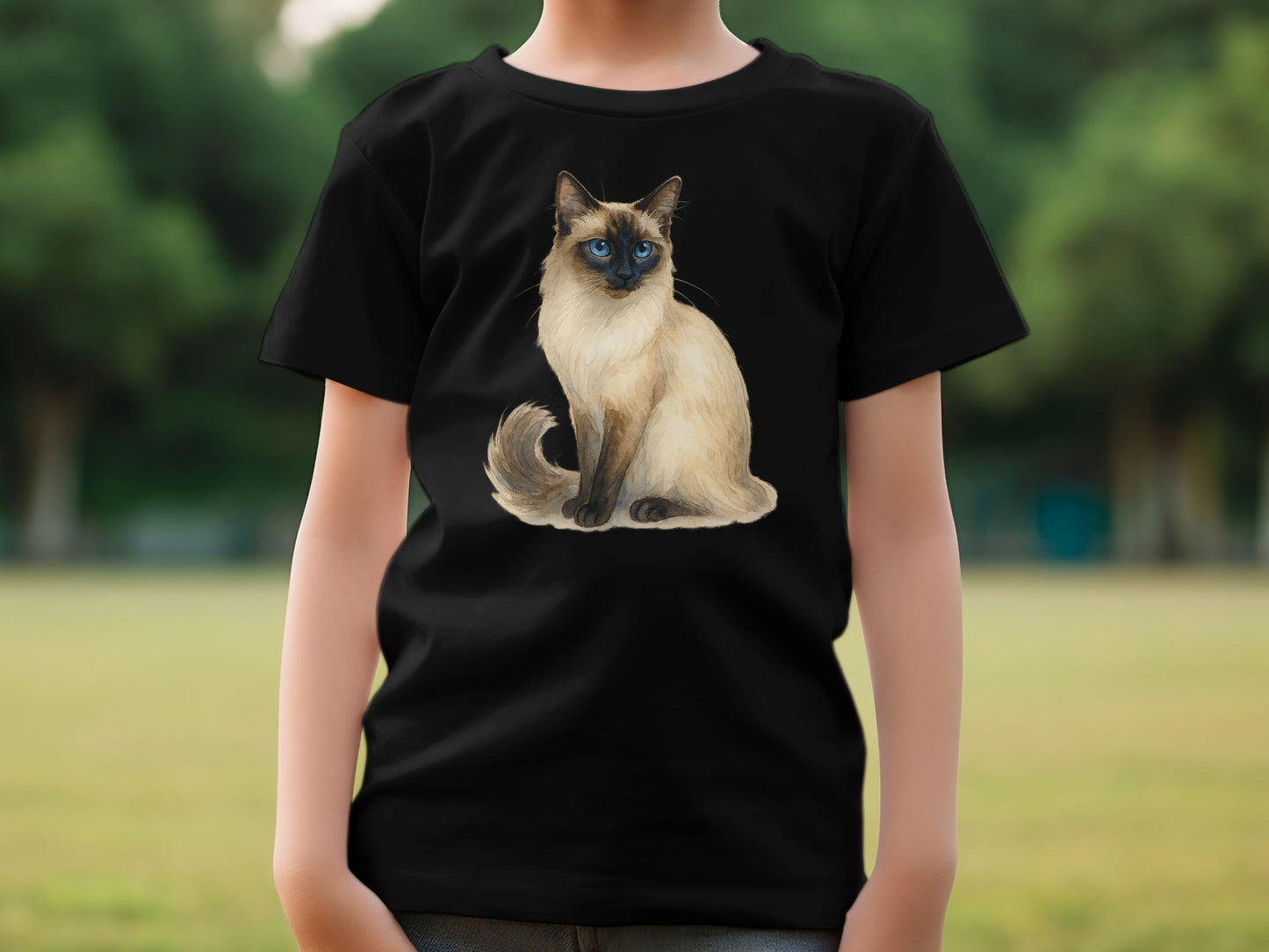 Cute Siamese Cat Print on Kids Black T-shirt product type