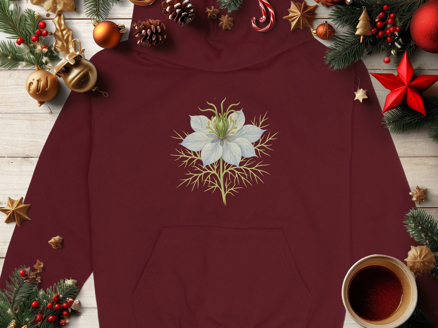 Festive Holiday Red Hoodie with Floral Holiday Product