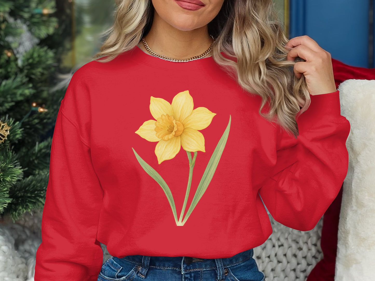 Bright Red Long Sleeve Daffodil Design Top product type