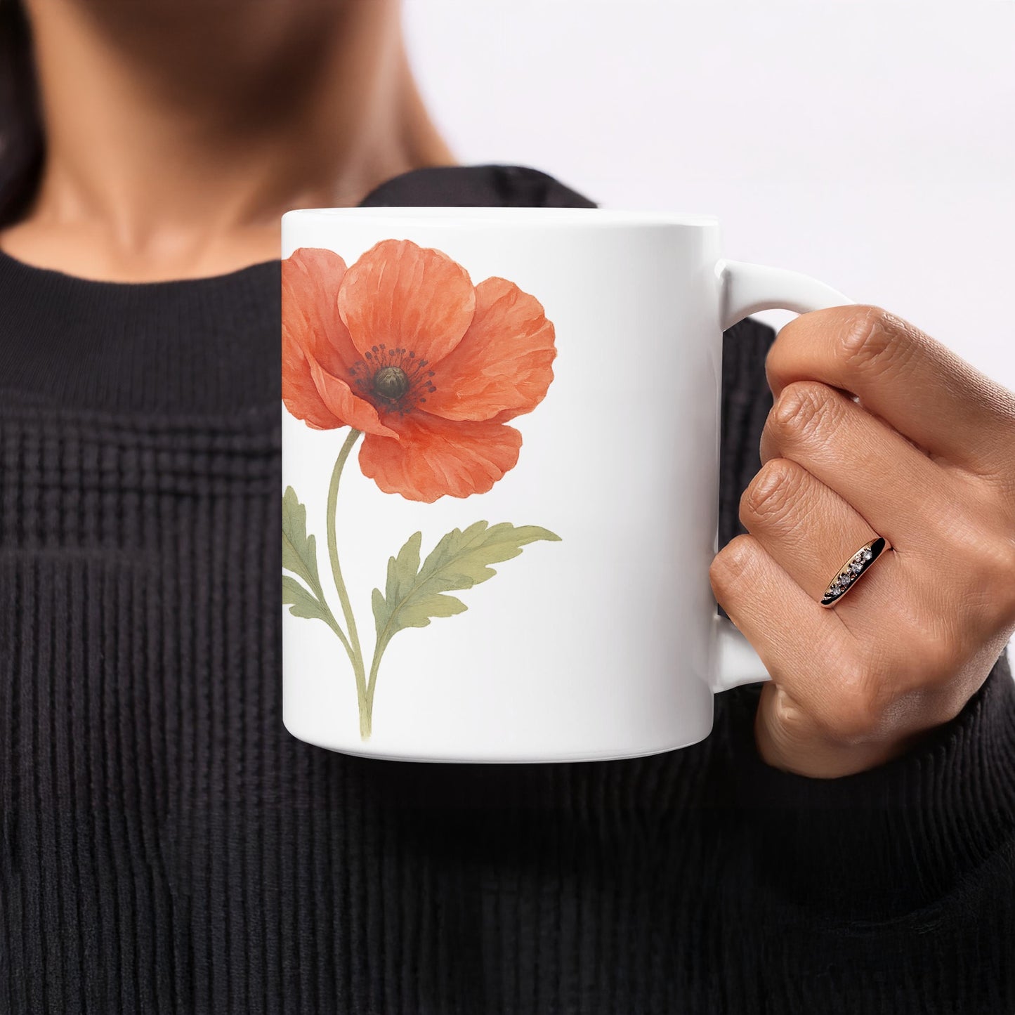 Red Poppy Flower Design on White Ceramic Mug product