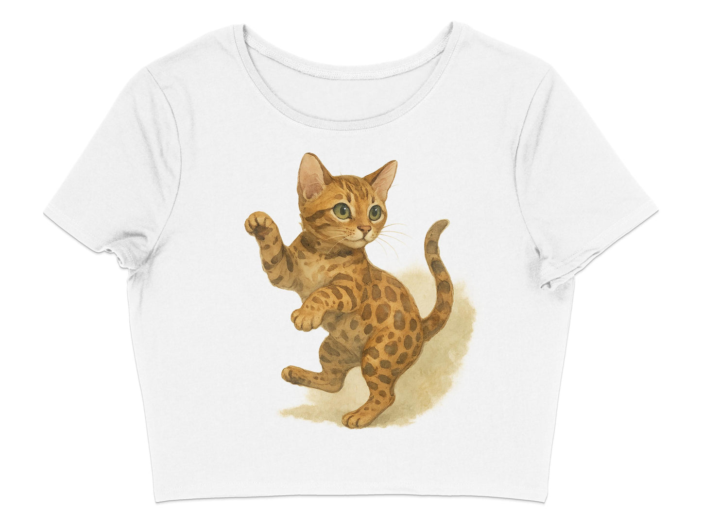 Cute Playful Kitten Art Design on Casual Crop Top product type