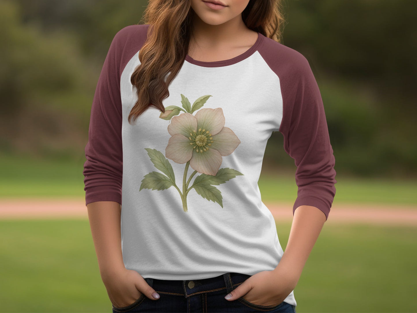 Floral Design Raglan Sleeves Baseball Tee product