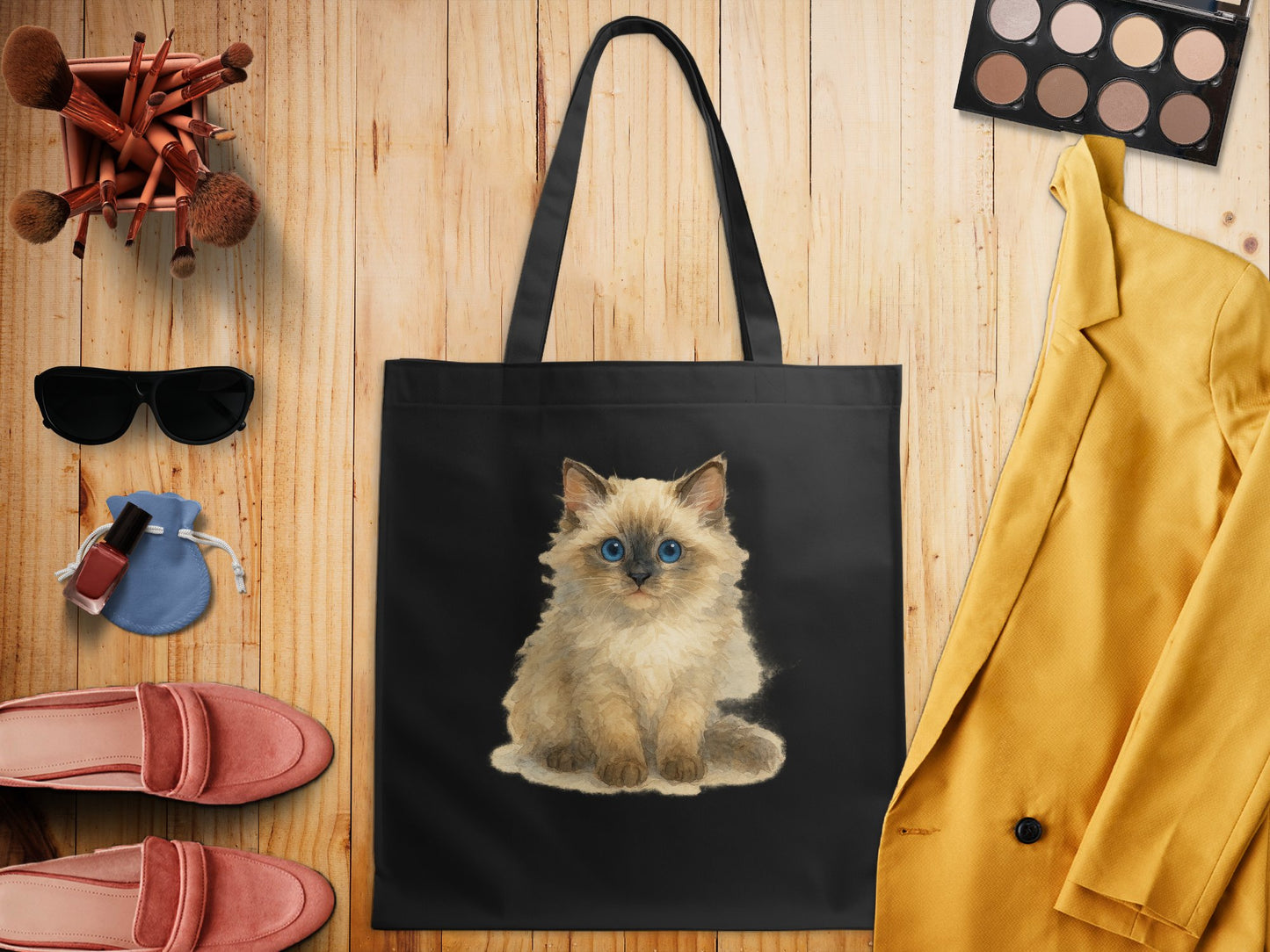 Adorable Blue-Eyed Kitty Design Tote Bag product
