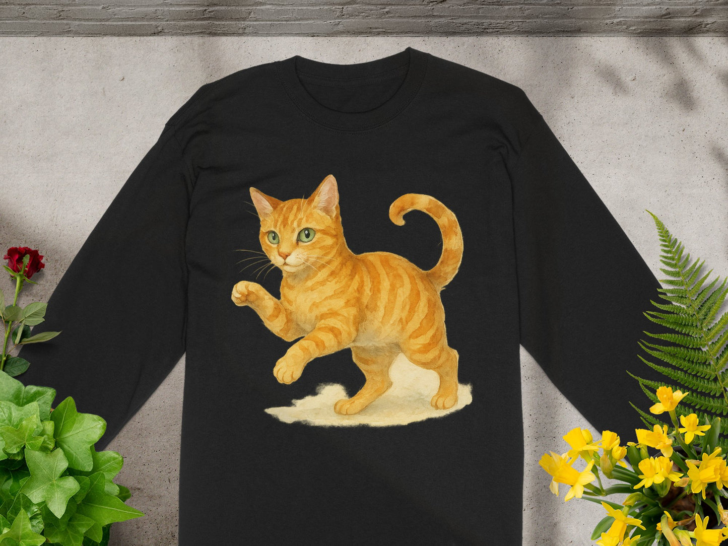 Cute Orange Cat Graphic Design Long Sleeve Shirt product