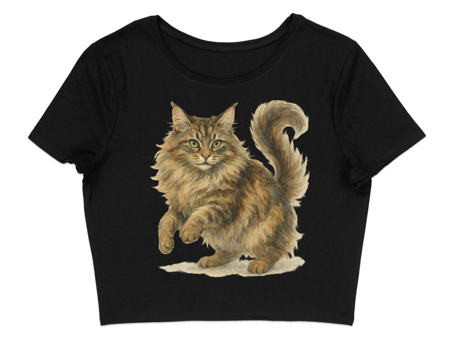 Playful Cat Illustration on Black Crop Top product