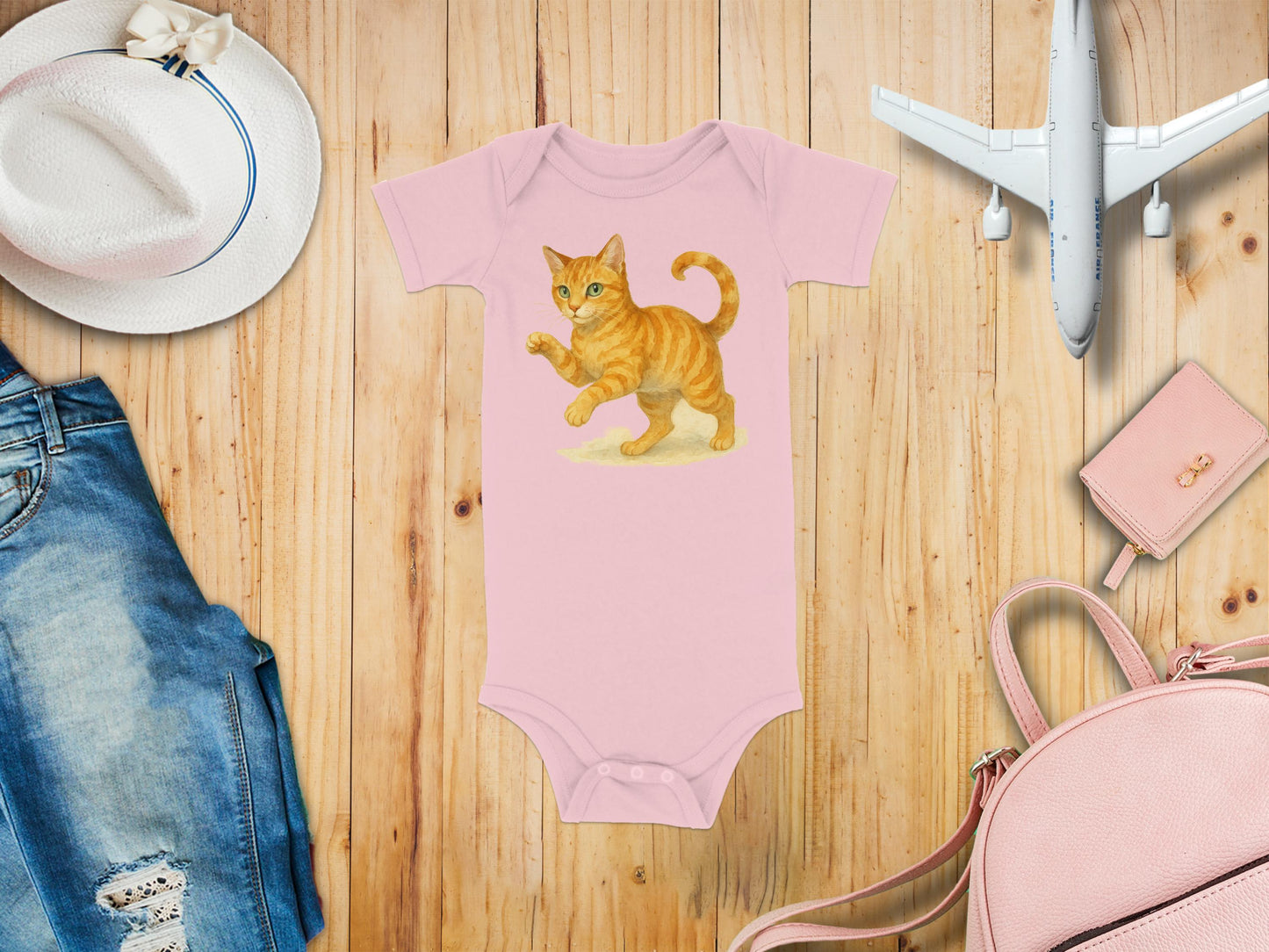 Cute Cat Design Light Pink Baby Onesie product type