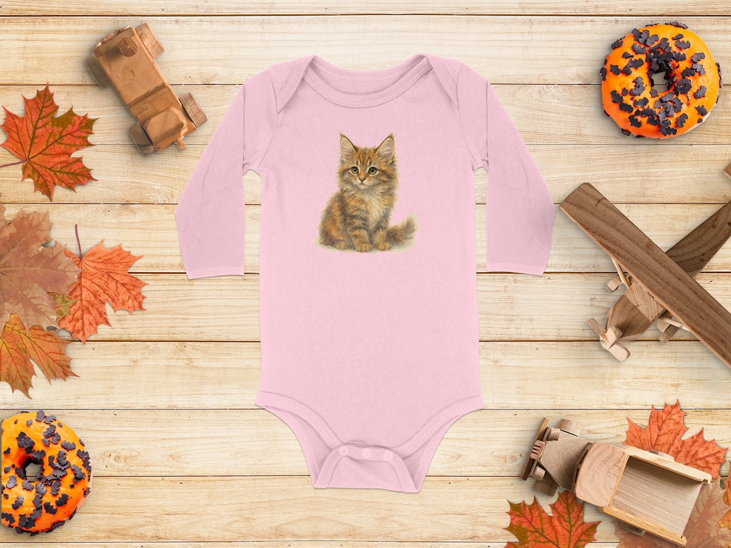 Cute Kitten Long Sleeve Baby Onesie Product
