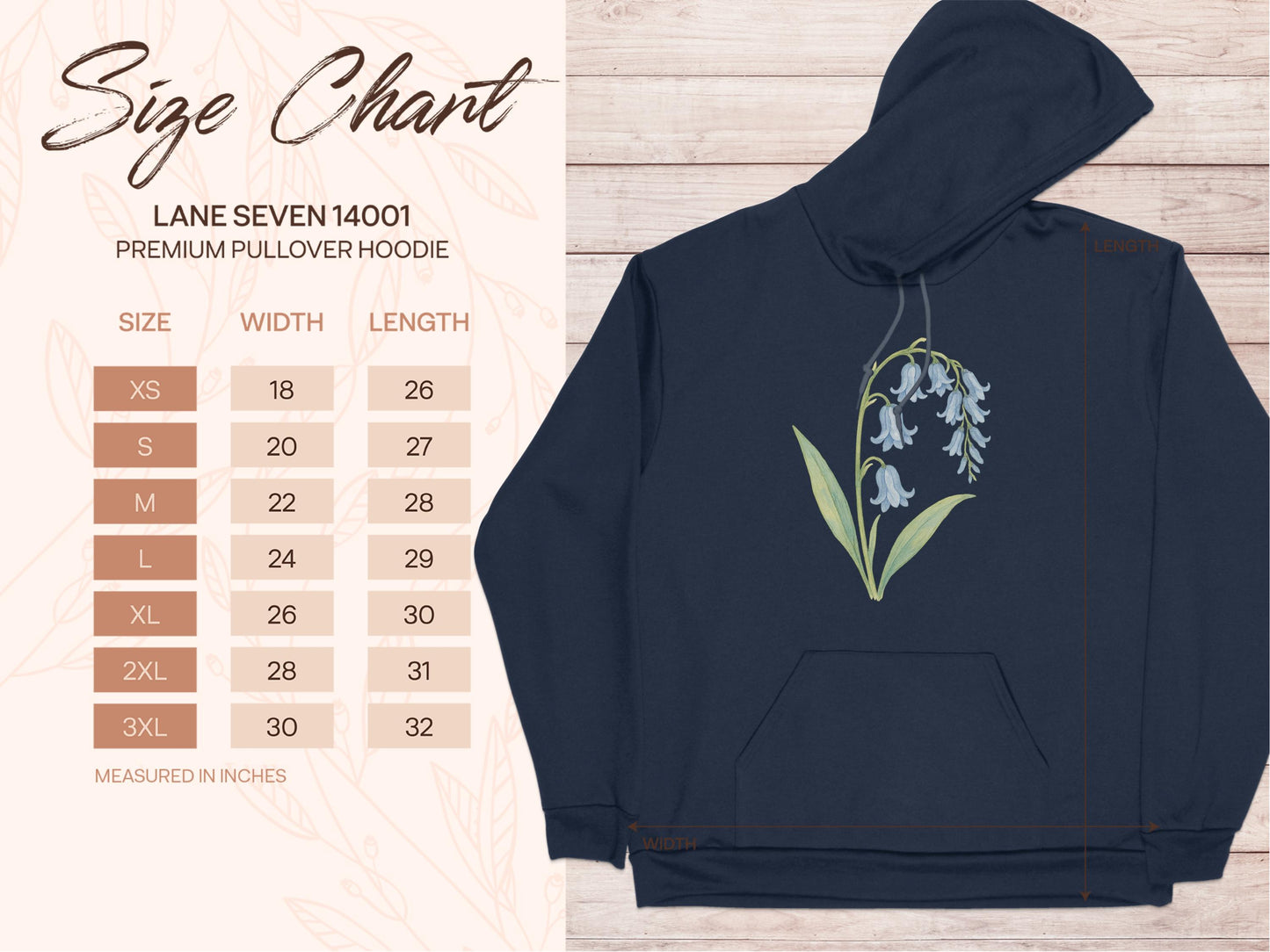 Elegant Blue Floral Design Premium Pullover Hoodie product
