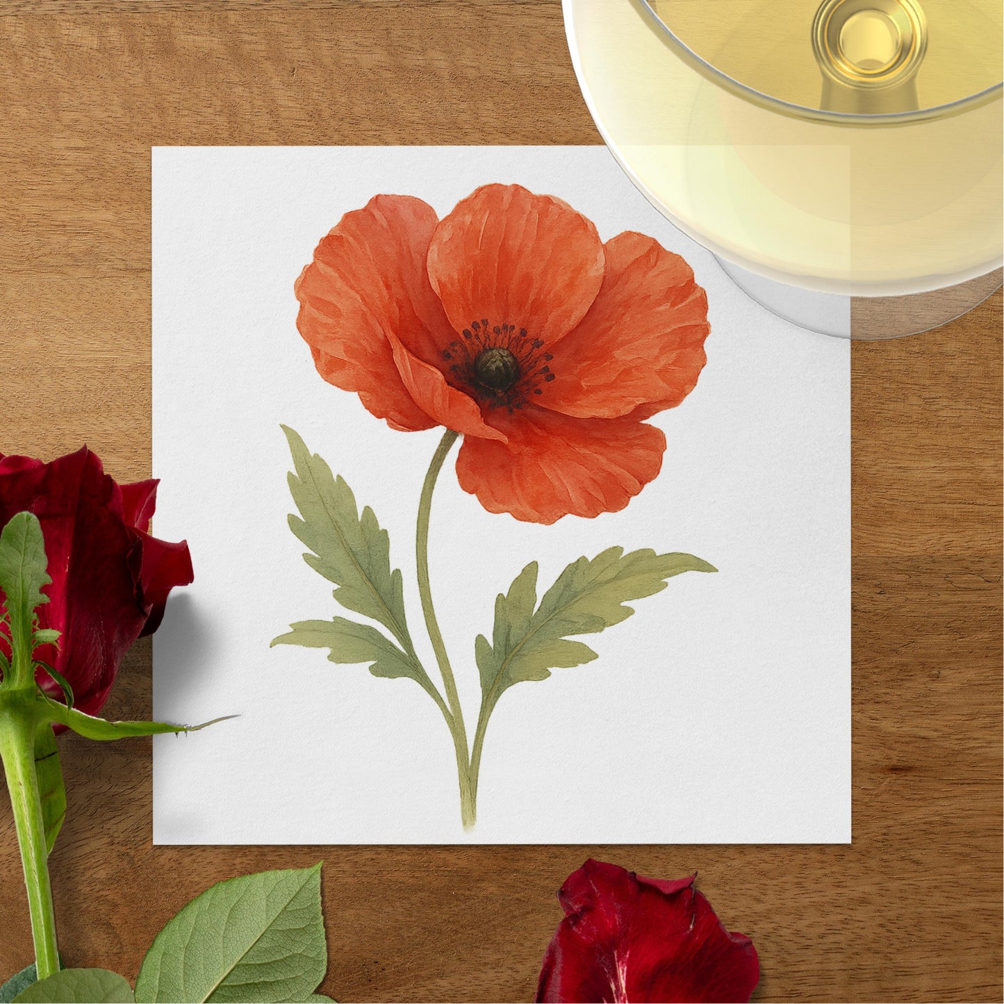 Beautiful Red Flower Artwork with Green Leaves product