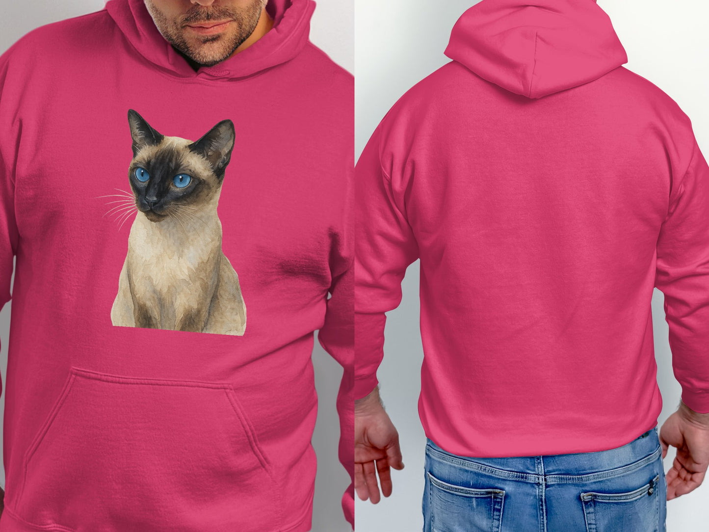 Siamese Cat Portrait Printed Pink Hoodie product