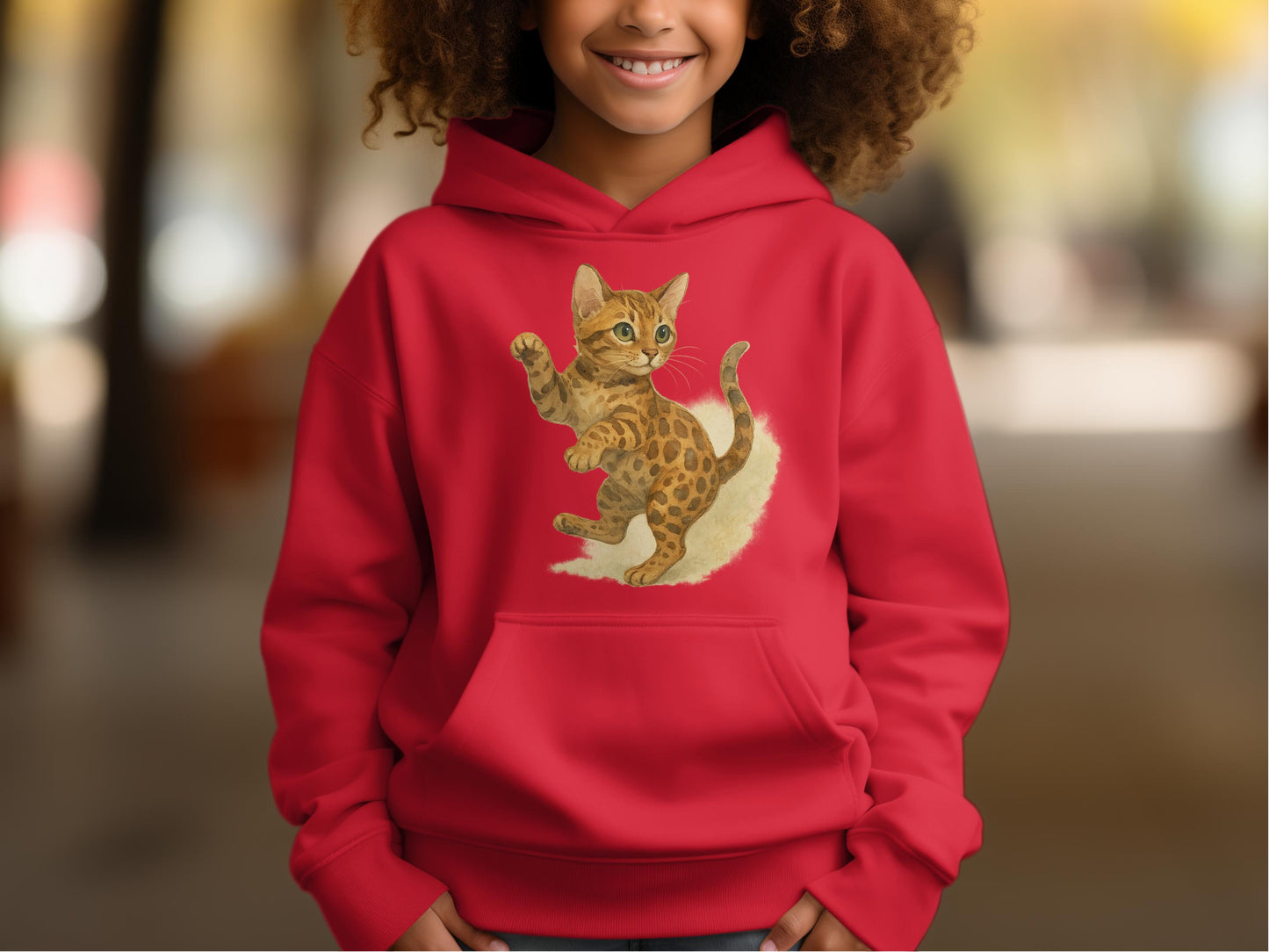 Adorable Playful Kitten Design on Red Hoodie product