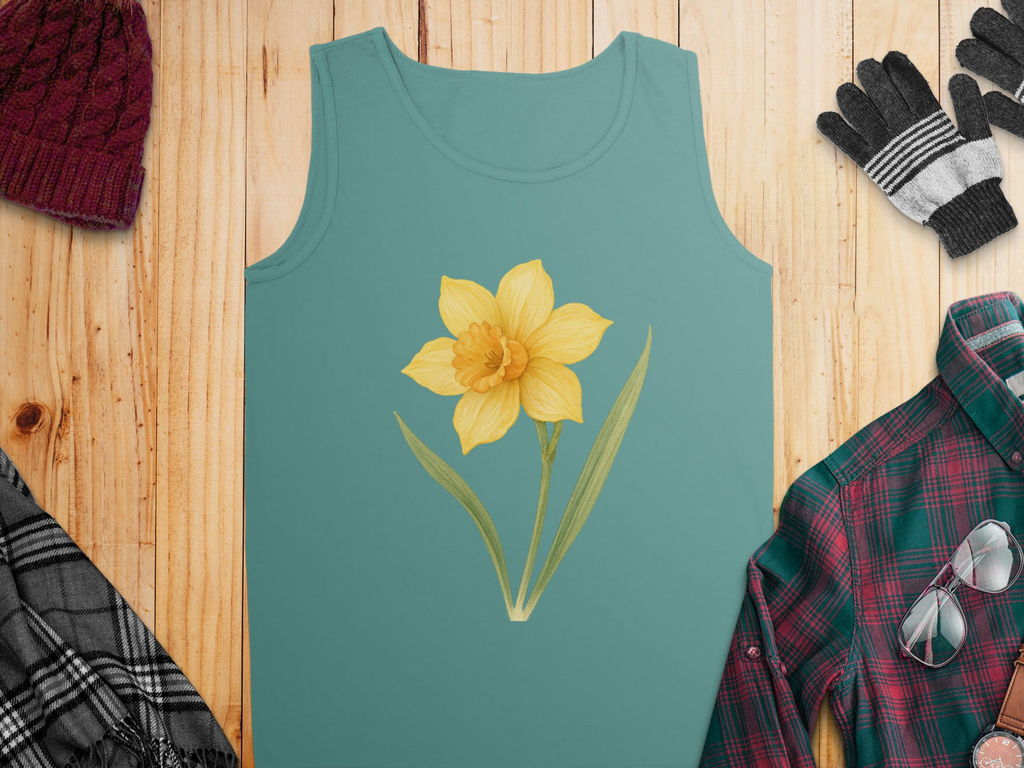 Yellow Daffodil Printed Mens Tank Top product type