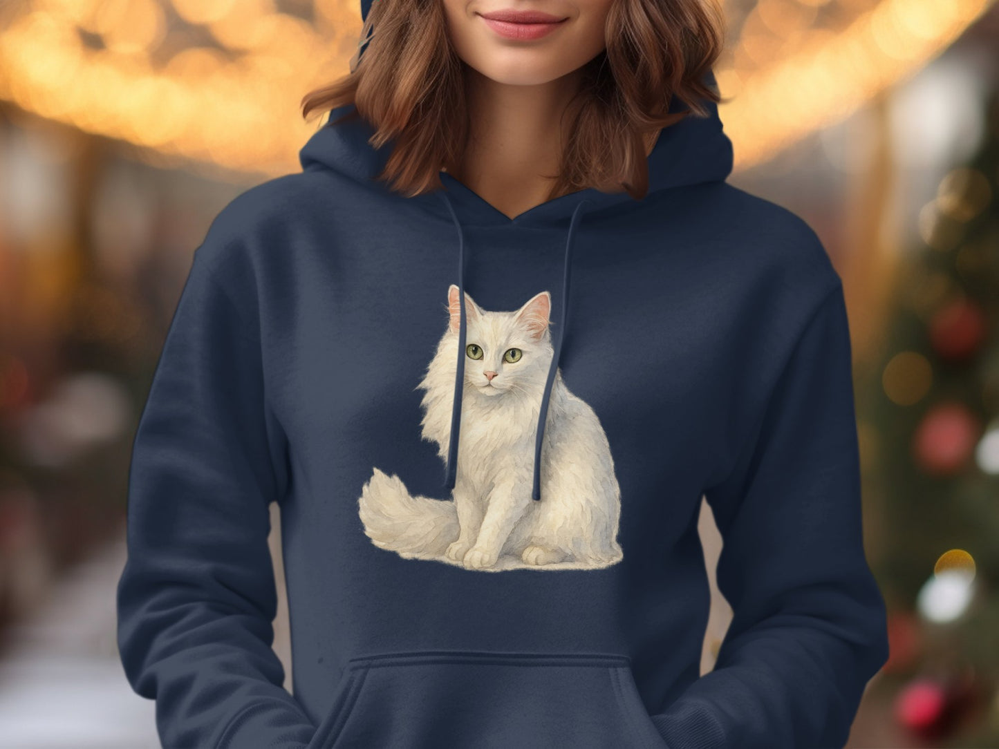Cozy Hoodie with Beautiful White Cat Illustration product type