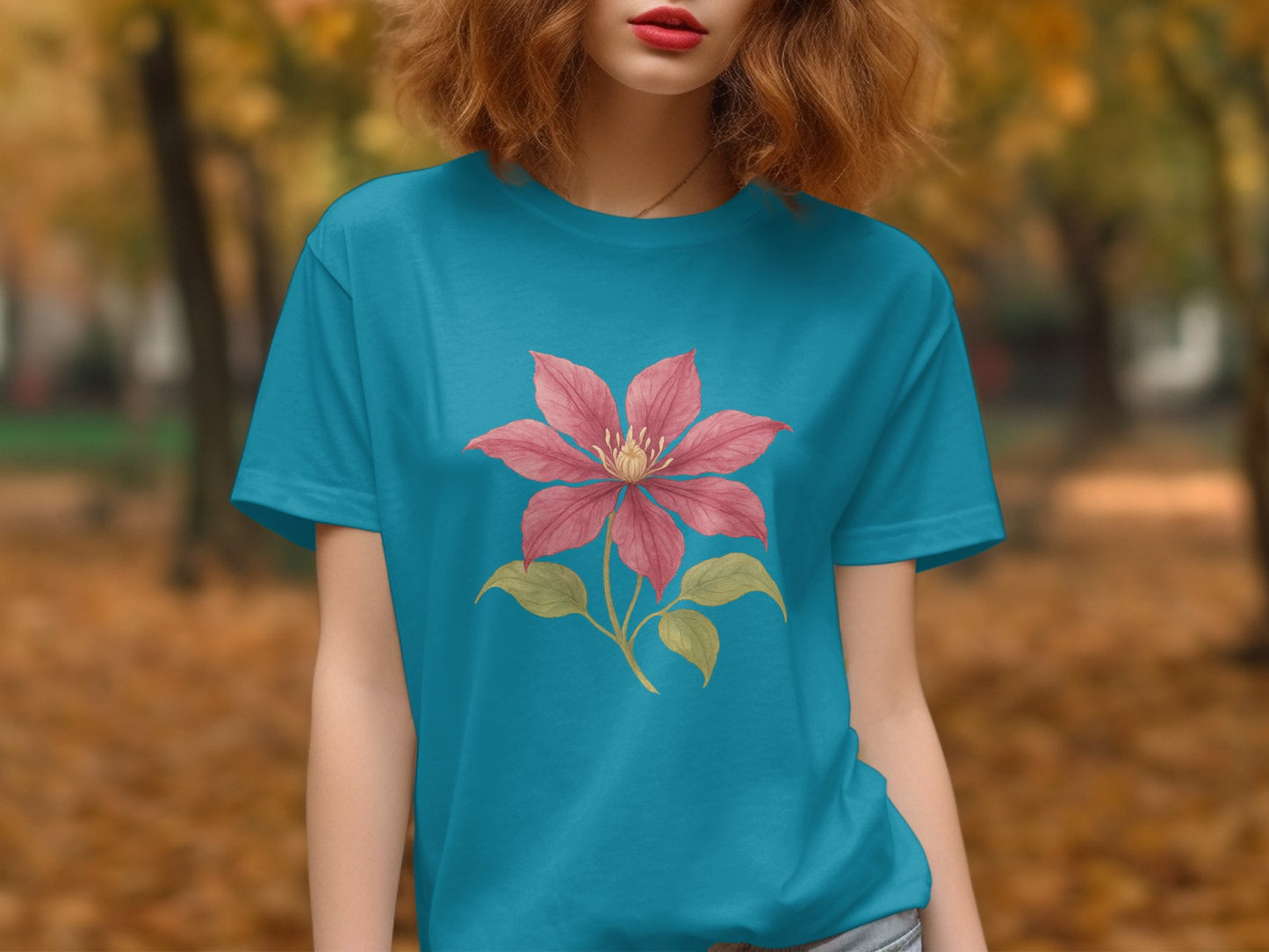 Beautiful Pink Flower Graphic Blue Shirt product