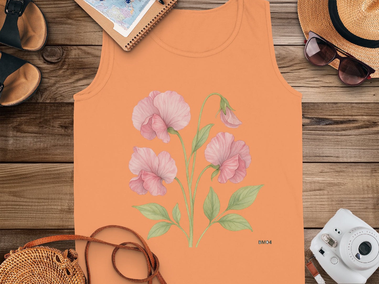 Pink Flowers on Peach Background Tank Top product type
