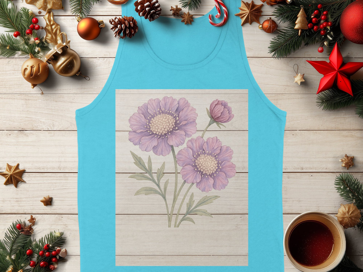 Festive Season Floral Design Blue Tank Top product