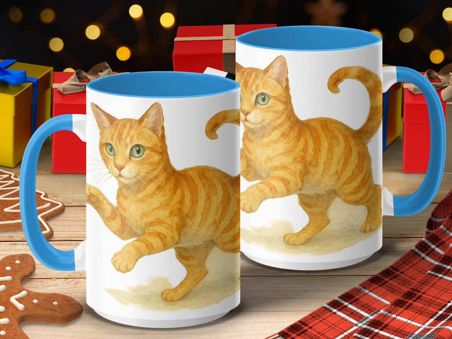Festive Cat Print Large Blue Handle Mug product type