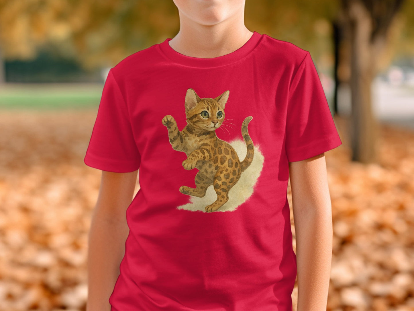 Adorable Playful Kitten Design on Red T shirt Product