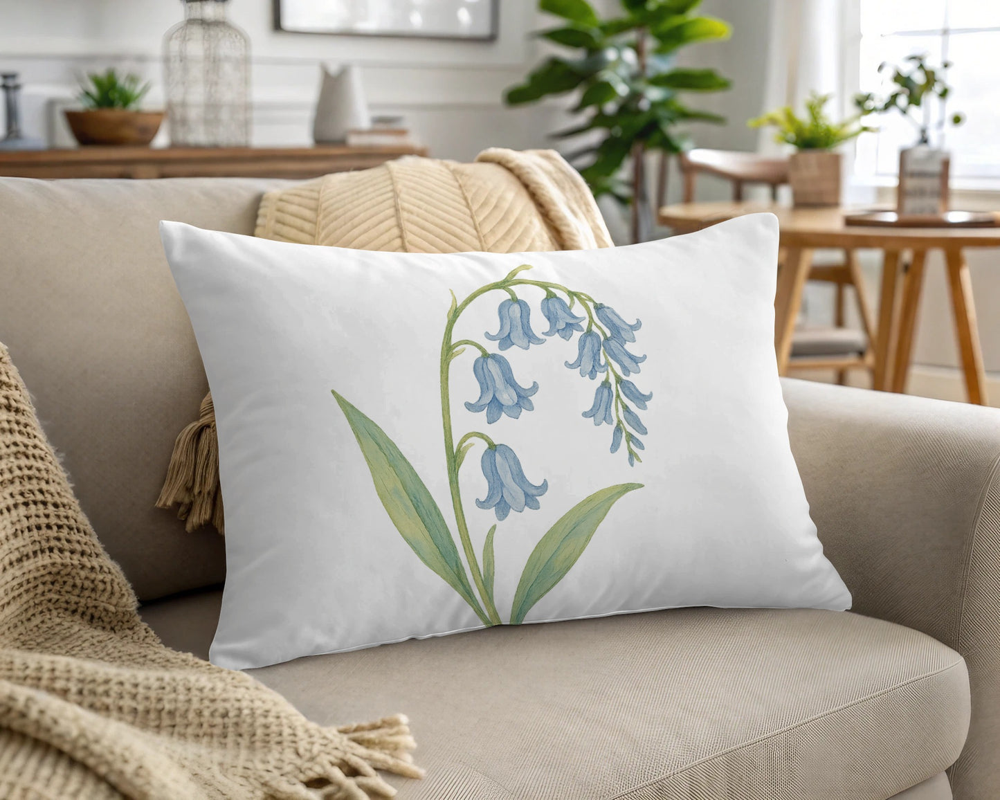 Tranquil Home Decor Cushion With Bluebell Illustration product type