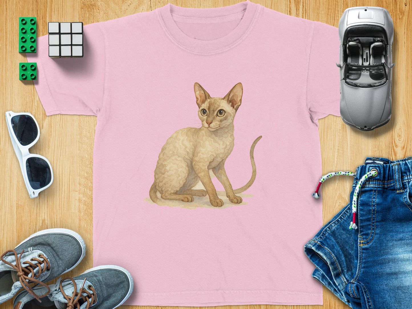 Cute Cream Kitten Illustration on Pink Kids Product