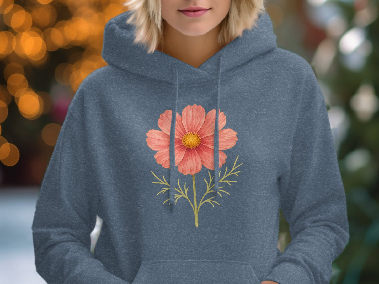 Cozy Blue Hoodie With Elegant Floral Print product
